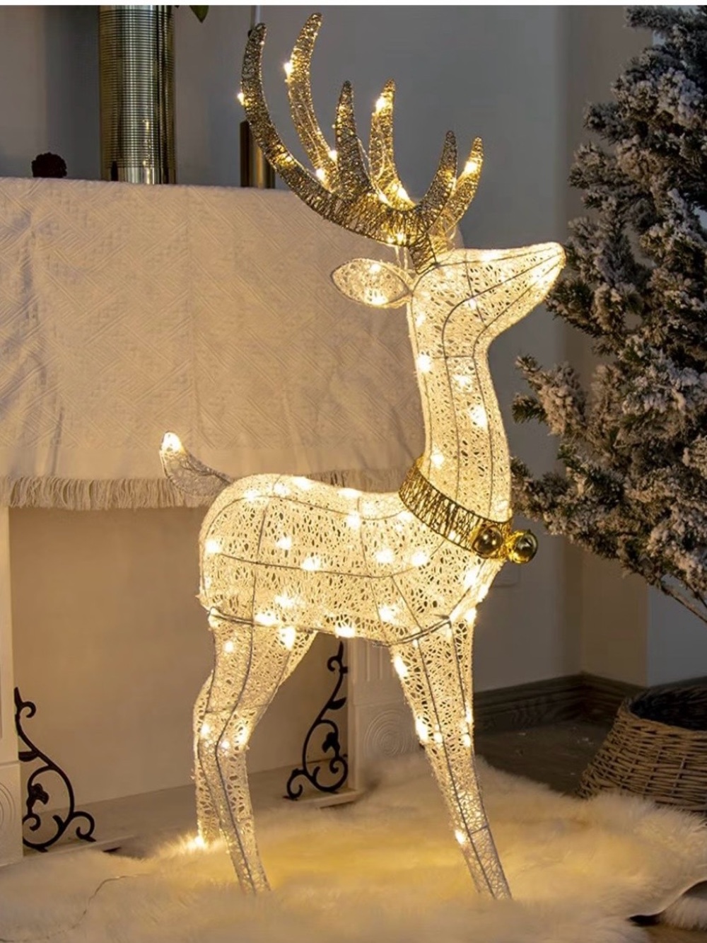 Lighted White and Gold Decorative Holiday Reindeer